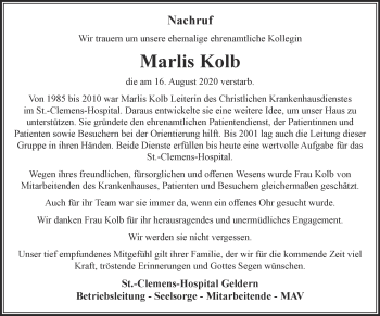 Traueranzeige von Marlis Kolb 