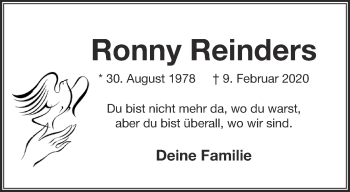 Traueranzeige von Ronny Reinders 