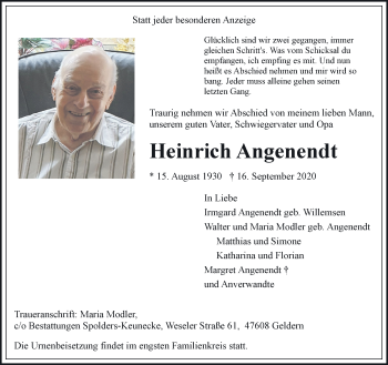 Traueranzeige von Heinrich Angenendt 