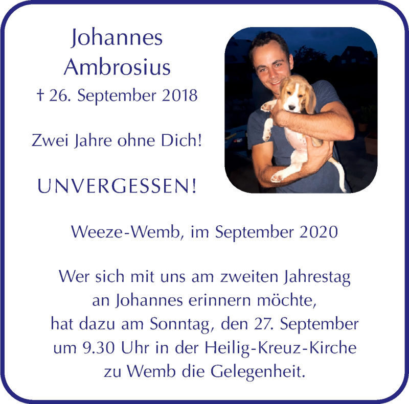  Traueranzeige für Johannes Ambrosius vom 19.09.2020 aus 
