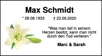 Traueranzeige von Max Schmidt 
