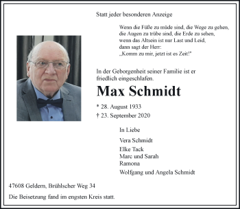 Traueranzeige von Max Schmidt 