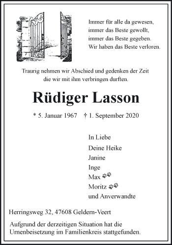 Traueranzeige von Rüdiger Lasson 