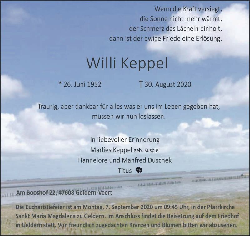  Traueranzeige für Willi Keppel vom 05.09.2020 aus 