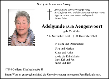 Traueranzeige von Adelgunde Aengenvoort 