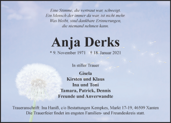 Traueranzeige von Anja Derks 