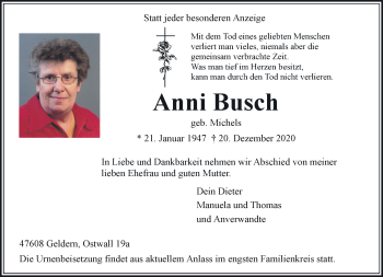 Traueranzeige von Anni Busch 