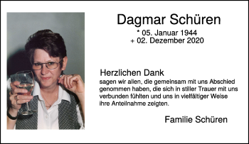 Traueranzeige von Dagmar Schüren 