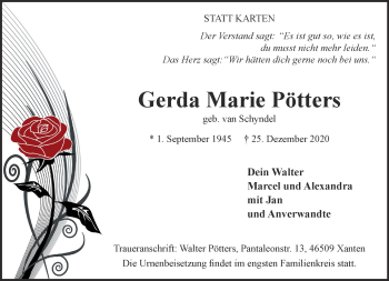 Traueranzeige von Gerda Marie Pötters 