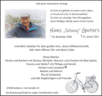 Traueranzeige von Hans Ginters 