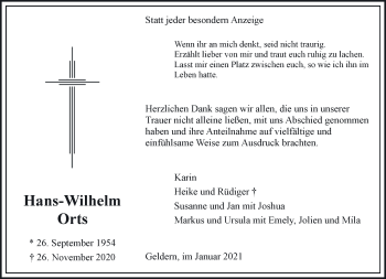 Traueranzeige von Hans-Wilhelm Orts 