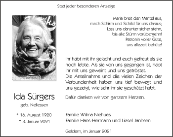 Traueranzeige von Ida Sürgers 