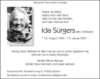 Traueranzeige von Ida Sürgers 