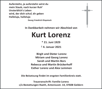Traueranzeige von Kurt Lorenz 