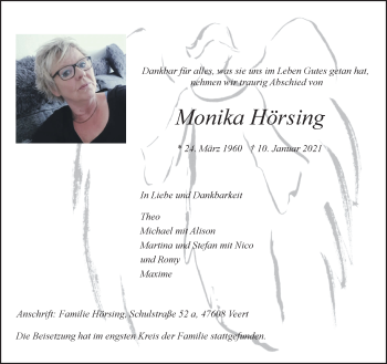 Traueranzeige von Monika Hörsing 