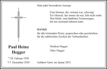 Traueranzeige von Paul Heinz Hegger 