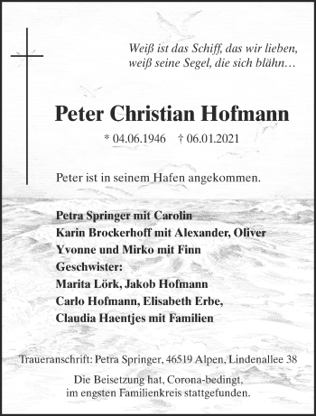 Traueranzeige von Peter Christian Hofmann 