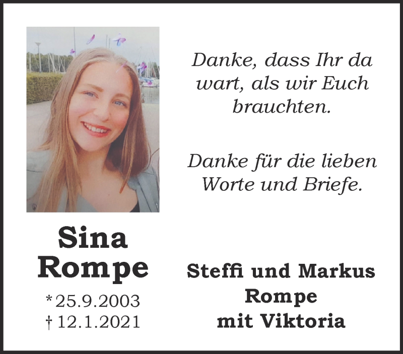  Traueranzeige für Sina Rompe vom 30.01.2021 aus 
