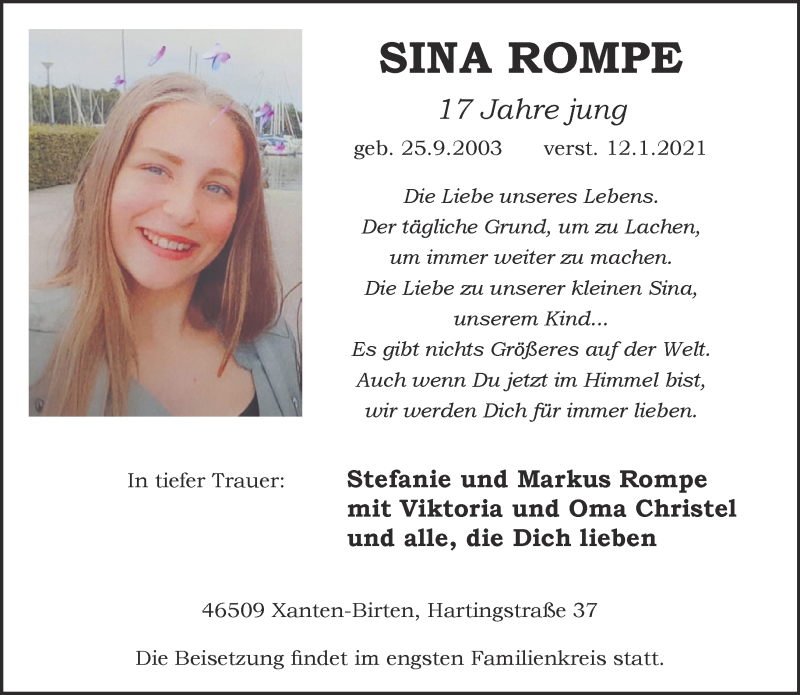  Traueranzeige für Sina Rompe vom 16.01.2021 aus 