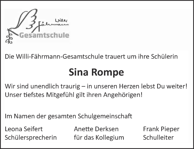  Traueranzeige für Sina Rompe vom 16.01.2021 aus 