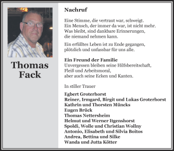 Traueranzeige von Thomas Fack 