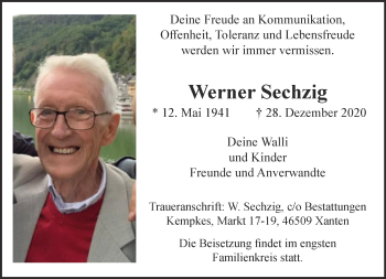 Traueranzeige von Werner Sechzig 