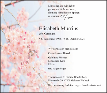 Traueranzeige von Elisabeth Murrins 