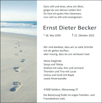Traueranzeige von Ernst Dieter Becker 