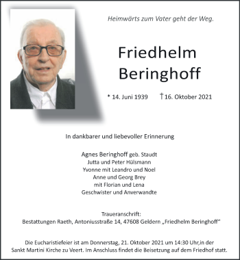 Traueranzeige von Friedhelm Beringhoff 