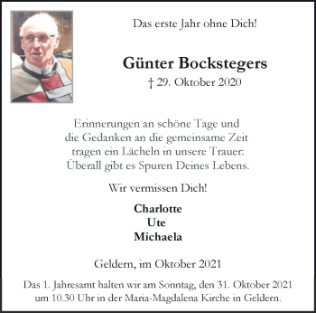 Traueranzeige von Günter Bockstegers 