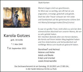 Traueranzeige von Karola Gotzes 