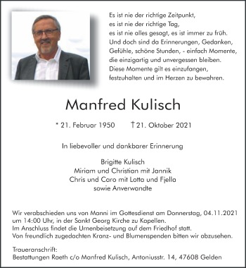 Traueranzeige von Manfred Kulisch 