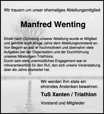 Traueranzeige von Manfred Wenting 