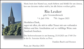 Traueranzeige von Ria Leuker 