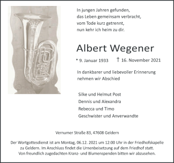 Traueranzeige von Albert Wegener 