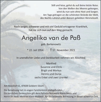 Traueranzeige von Angelika van dePaß 
