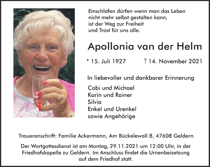  Traueranzeige für Apollonia van der Helm vom 20.11.2021 aus 