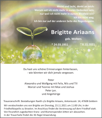 Traueranzeige von Brigitte Ariaans 