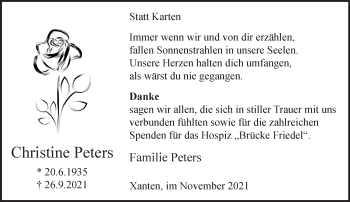 Traueranzeige von Christine Peters 
