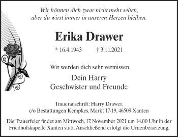 Traueranzeige von Erika Drawer 