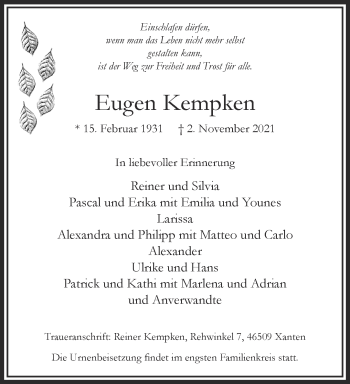 Traueranzeige von Eugen Kempken 