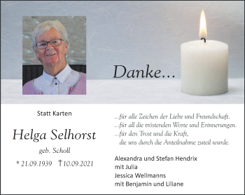 Traueranzeige von Helga Selhorst 