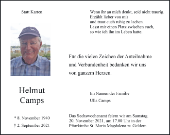 Traueranzeige von Helmut Camps 