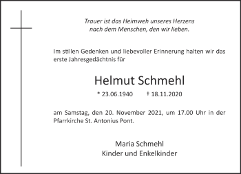 Traueranzeige von Helmut Schmehl 