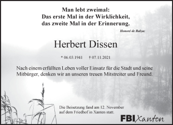 Traueranzeige von Herbert Dissen 