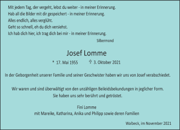 Traueranzeige von Josef Lomme 