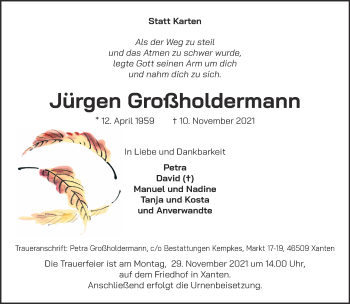 Traueranzeige von Jürgen Großholdermann 
