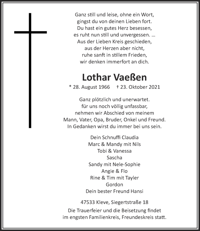  Traueranzeige für Lothar Vaeßen vom 03.11.2021 aus 