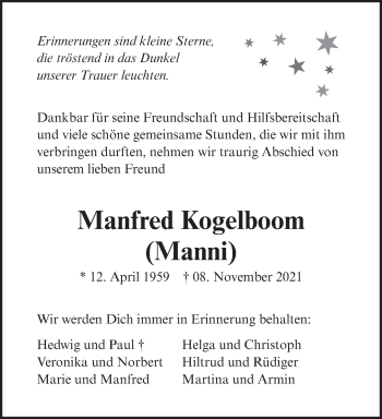 Traueranzeige von Manfred Kogelboom 