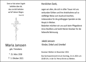 Traueranzeige von Maria Janssen 